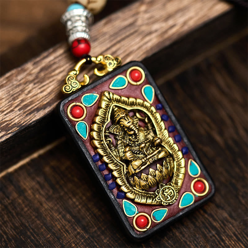 Buddha Stones Tibetan Ganesh Ganpati Elephant Ebony Wood Rope Peace Necklace Pendant - D Style - image 24