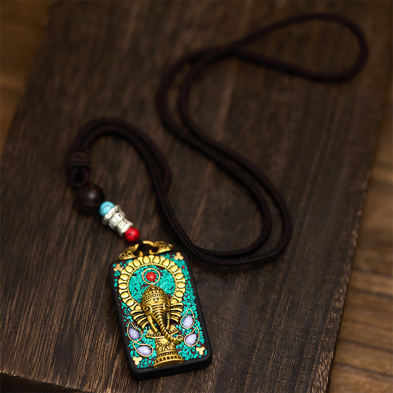 Buddha Stones Tibetan Ganesh Ganpati Elephant Ebony Wood Rope Peace Necklace Pendant - image 6