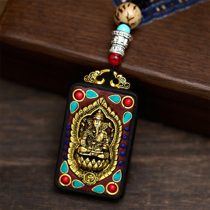 Buddha Stones Tibetan Ganesh Ganpati Elephant Ebony Wood Rope Peace Necklace Pendant - image 28