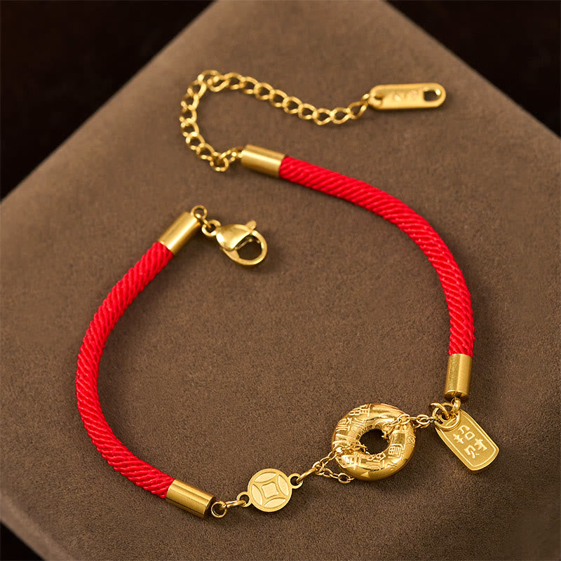 Buddha Stones Peace Buckle Attract Fortune Charm Titanium Steel Red String Connection Bracelet - image 1