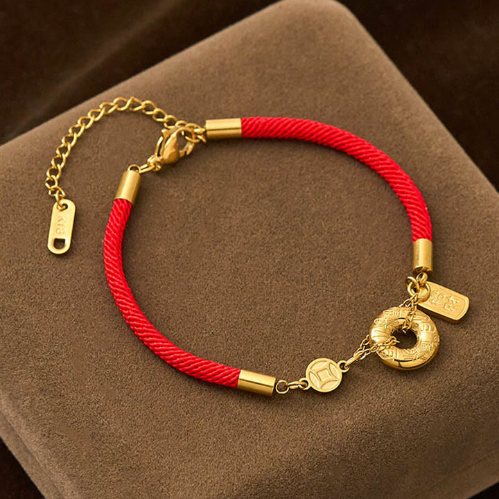 Buddha Stones Peace Buckle Attract Fortune Charm Titanium Steel Red String Connection Bracelet - Red String(Wrist Circumference: 15-20cm) - image 0