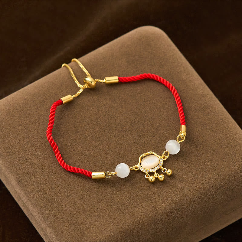 Buddha Stones Chinese Lock Charm Cat's Eye Red String Copper Plated Gold Protection Bracelet - image 1