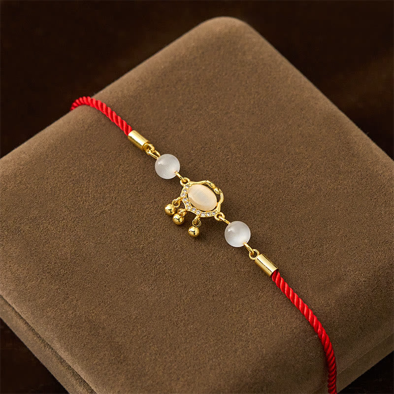 Buddha Stones Chinese Lock Charm Cat's Eye Red String Copper Plated Gold Protection Bracelet - image 2
