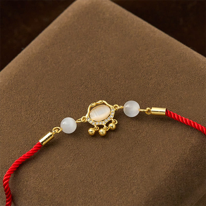 Buddha Stones Chinese Lock Charm Cat's Eye Red String Copper Plated Gold Protection Bracelet - image 3