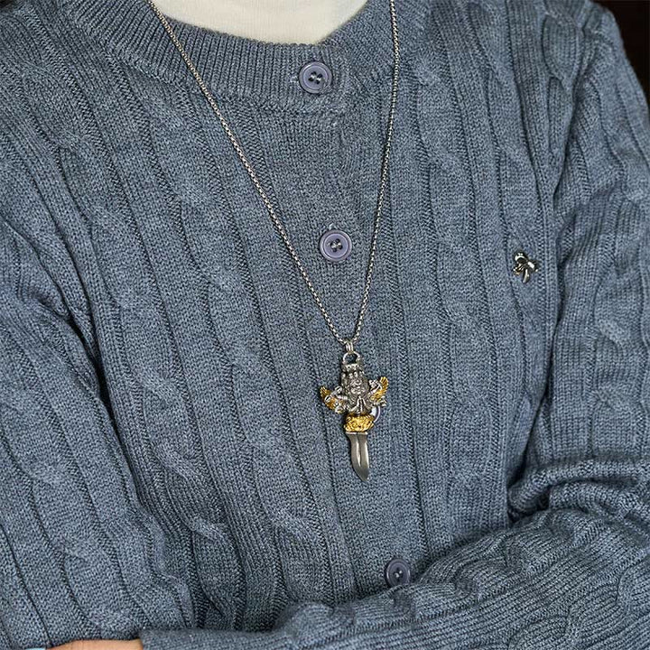 Buddha Stones Tibetan Vajra Three Heads Six Arms Design Copper Healing Spiritual Power Necklace Pendant - image 5