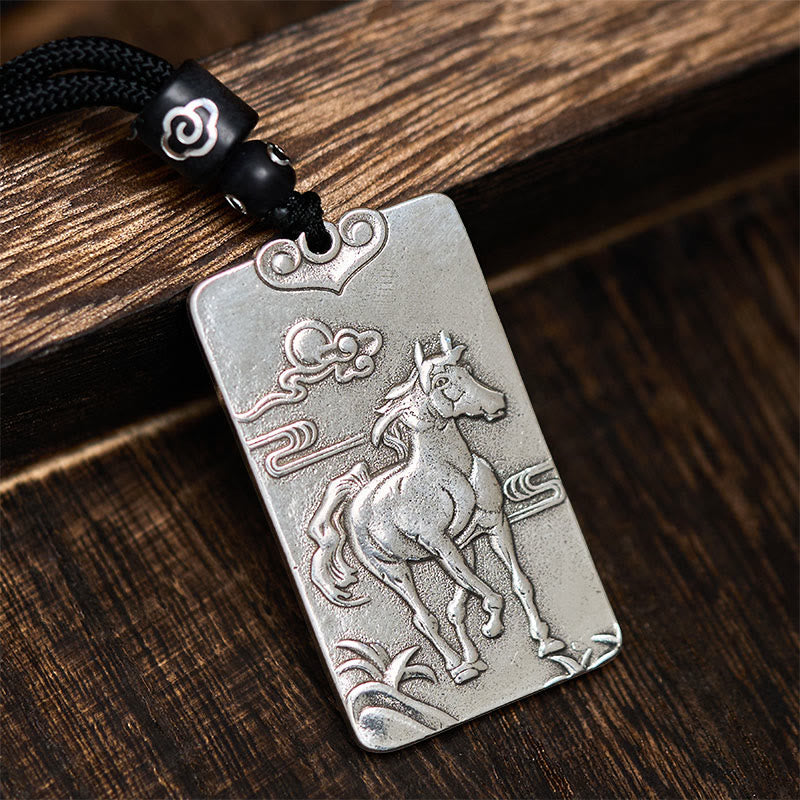 Buddha Stones Year of the Horse Chinese Zodiac Natal Buddha Copper Plated Silver Balance Necklace Pendant - image 2