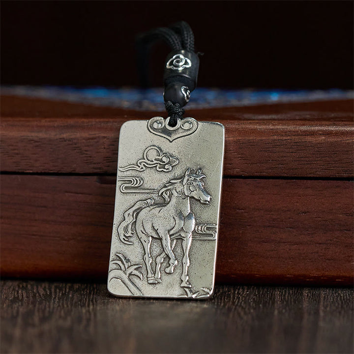 Buddha Stones Year of the Horse Chinese Zodiac Natal Buddha Copper Plated Silver Balance Necklace Pendant - image 3