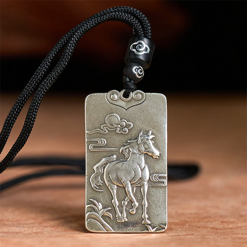Buddha Stones Year of the Horse Chinese Zodiac Natal Buddha Copper Plated Silver Balance Necklace Pendant - image 4