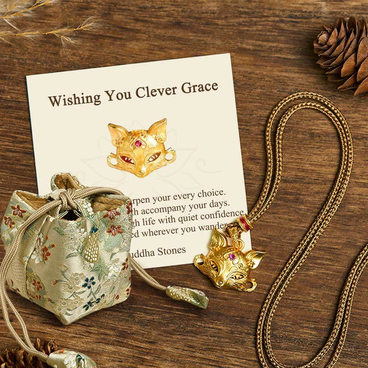 Buddha Stones "Wishing You Clever Grace" 24k Gold Plated Brass Fox Necklace Includes Gift Message Card - Fox - Deluxe Gift Bag (+$9.59) - image 7