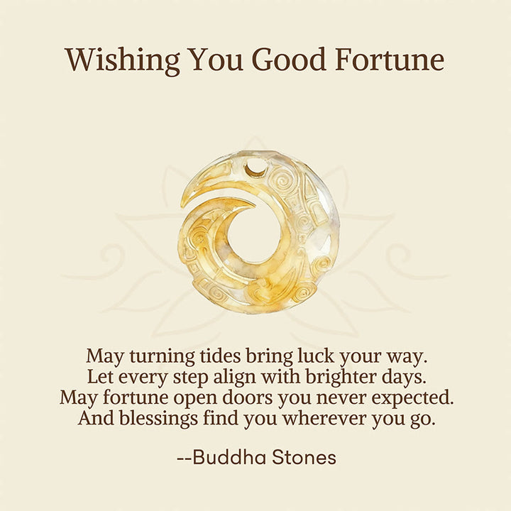 Buddha Stones "Wishing You Good Fortune" 24k Gold Plated Brass Peace Buckle Black Rope Necklace Includes Gift Message Card - image 2