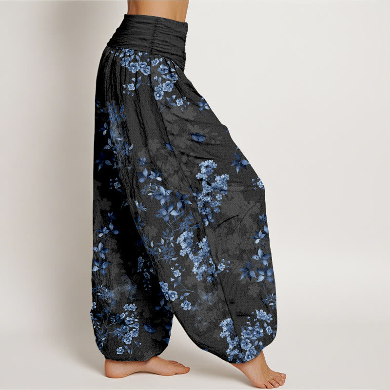 Buddha Stones Cotton Hazy Flower Leaf Pattern Women's Elastic Waist Harem Pants - image 2