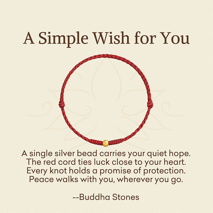 Buddha Stones "A Simple Wish for You" 925 Sterling Silver Plated Gold Single Bead Red Rope Bracelet Anklet Includes Gift Message Card - image 2