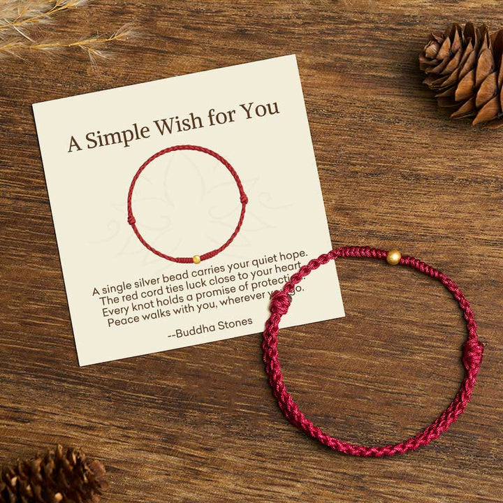 Buddha Stones "A Simple Wish for You" 925 Sterling Silver Plated Gold Single Bead Red Rope Bracelet Anklet Includes Gift Message Card - Anklet(Circumference 18-30cm) - Dark Red - Standard Gift Box - image 0