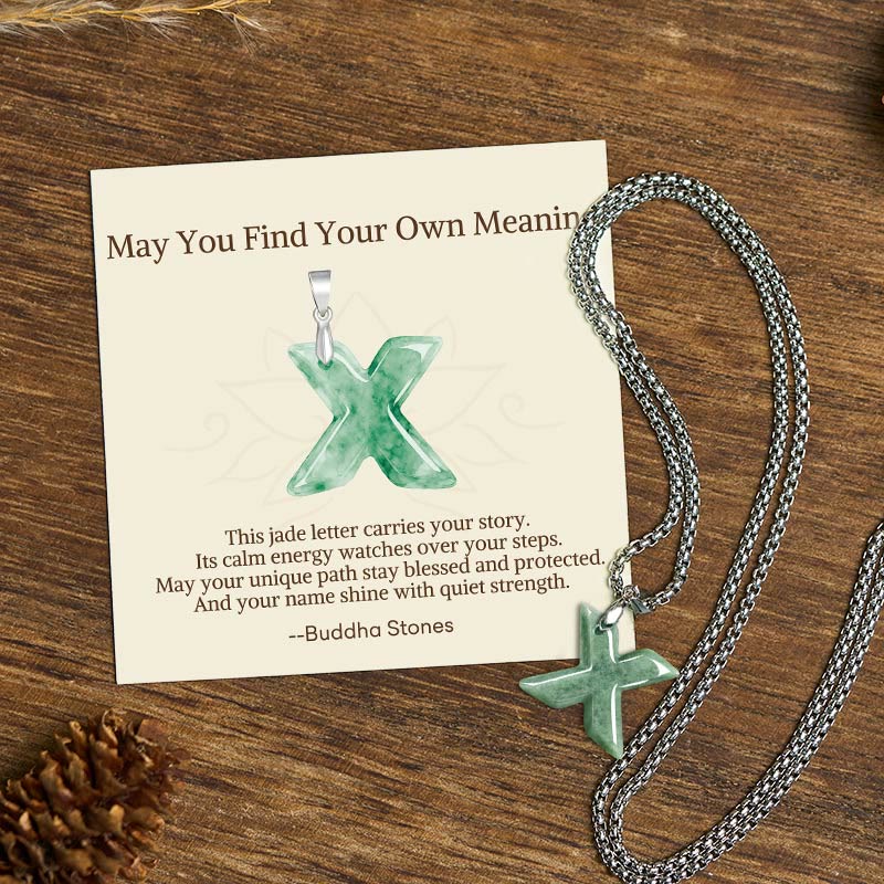 Buddha Stones "May You Find Your Own Meaning" Natural A-Z Letter Jade Titanium Steel Chain Necklace Includes Gift Message Card - X - Titanium Steel Chain(One Pendant) - Standard Gift Box - image 103