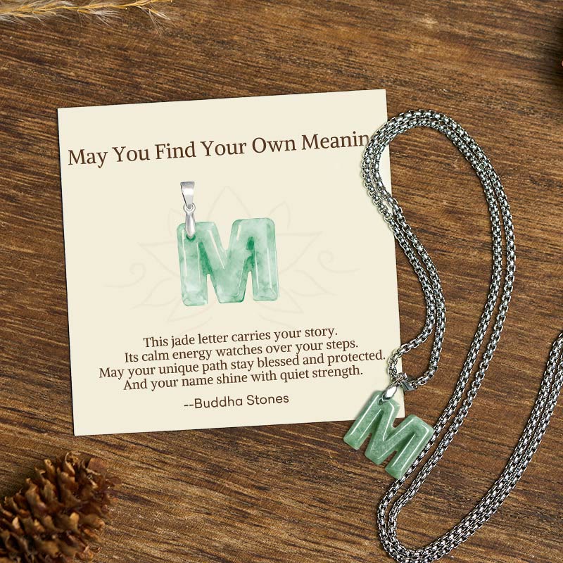 Buddha Stones "May You Find Your Own Meaning" Natural A-Z Letter Jade Titanium Steel Chain Necklace Includes Gift Message Card - M - Titanium Steel Chain(One Pendant) - Standard Gift Box - image 59