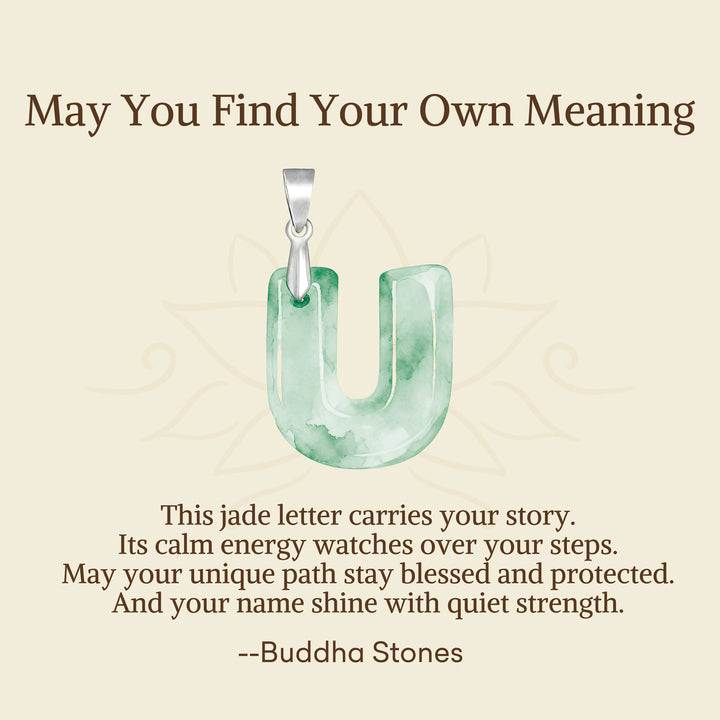 Buddha Stones "May You Find Your Own Meaning" Natural A-Z Letter Jade 925 Sterling Silver Chain Necklace Includes Gift Message Card - image 102