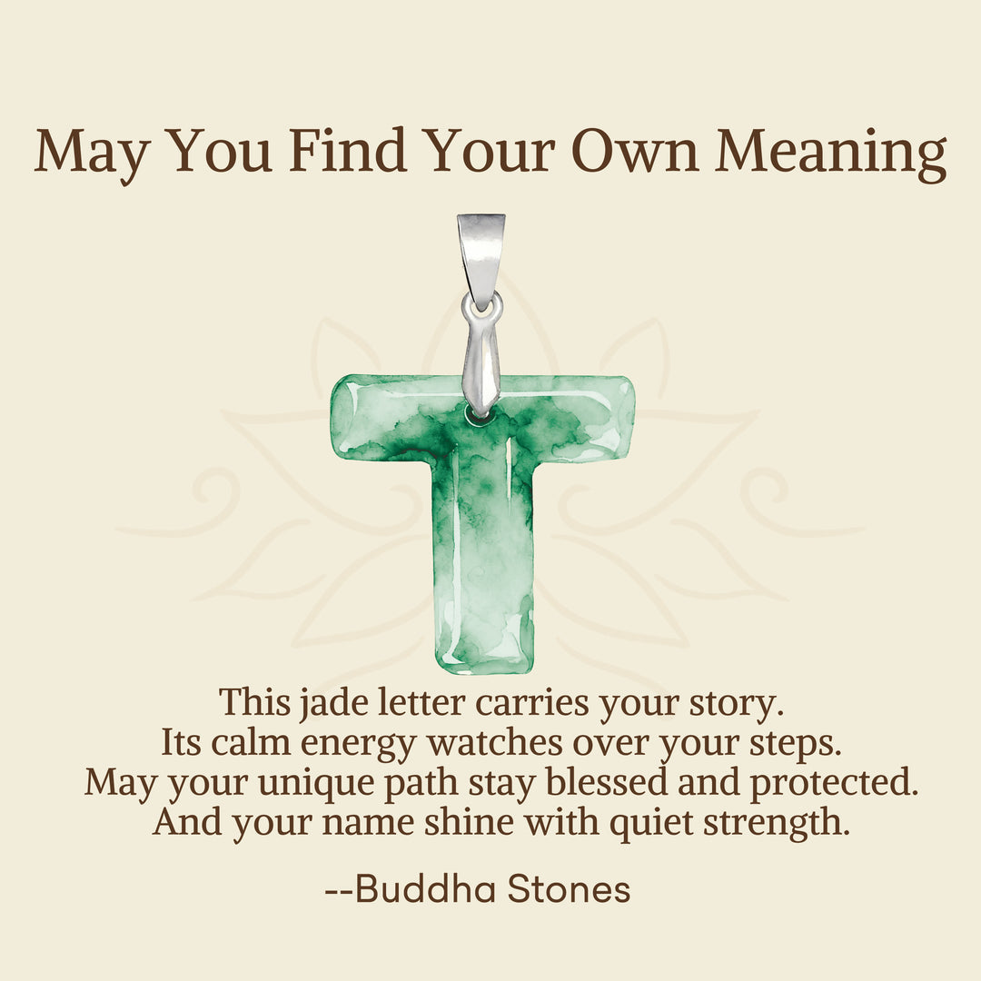 Buddha Stones "May You Find Your Own Meaning" Natural A-Z Letter Jade Titanium Steel Chain Necklace Includes Gift Message Card - image 89