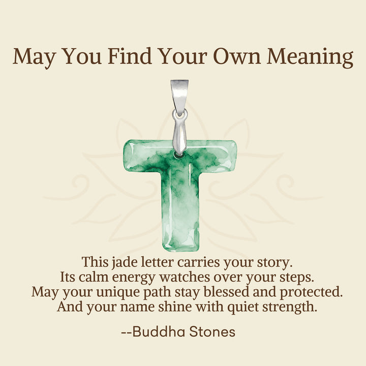 Buddha Stones "May You Find Your Own Meaning" Natural A-Z Letter Jade Titanium Steel Chain Necklace Includes Gift Message Card - image 89
