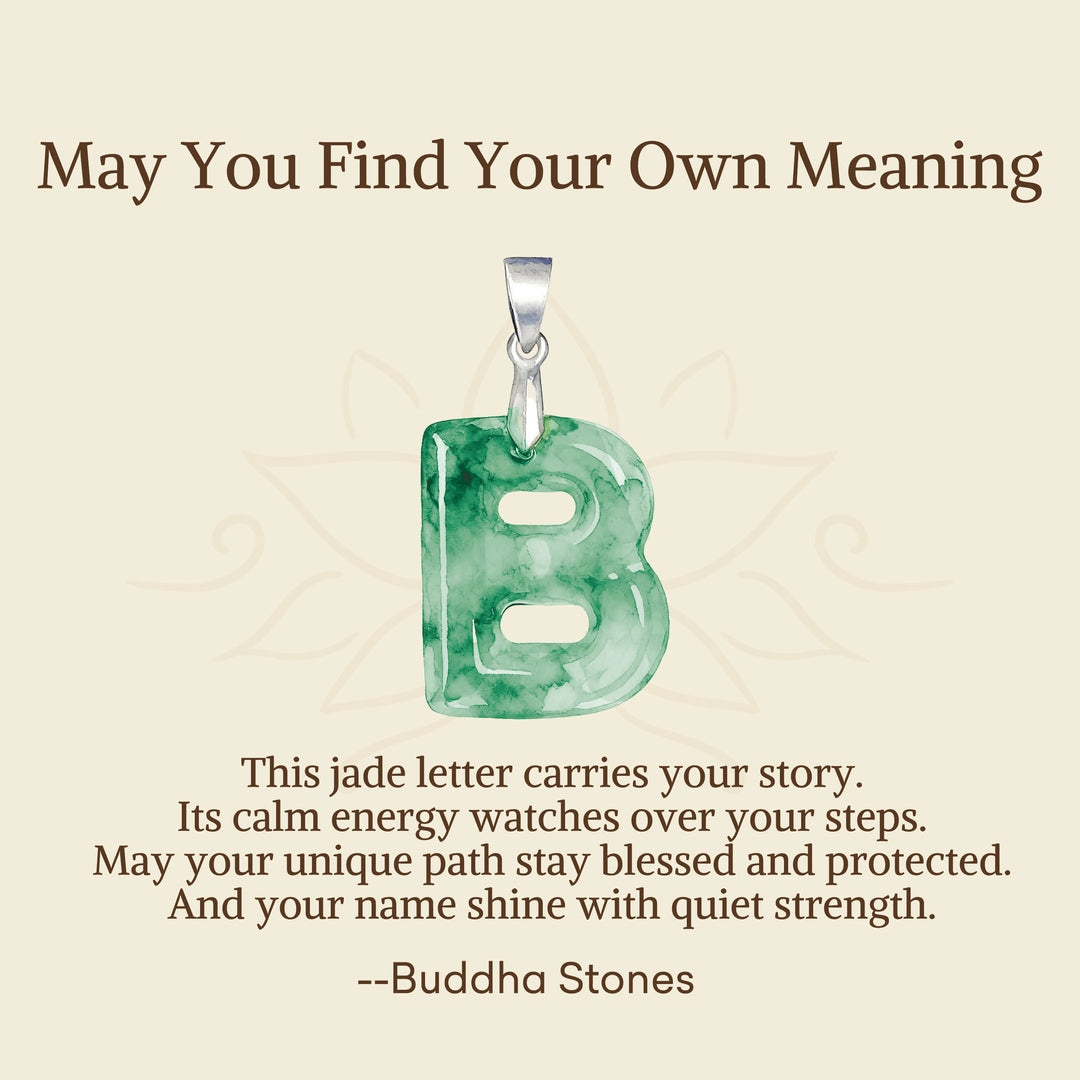 Buddha Stones "May You Find Your Own Meaning" Natural A-Z Letter Jade 925 Sterling Silver Chain Necklace Includes Gift Message Card - image 20