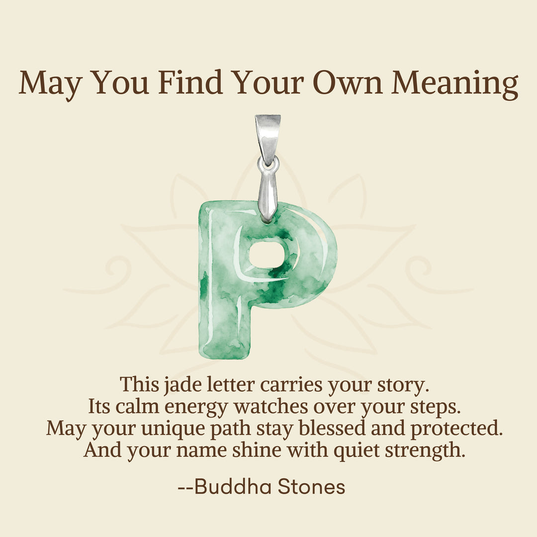Buddha Stones "May You Find Your Own Meaning" Natural A-Z Letter Jade Titanium Steel Chain Necklace Includes Gift Message Card - image 73