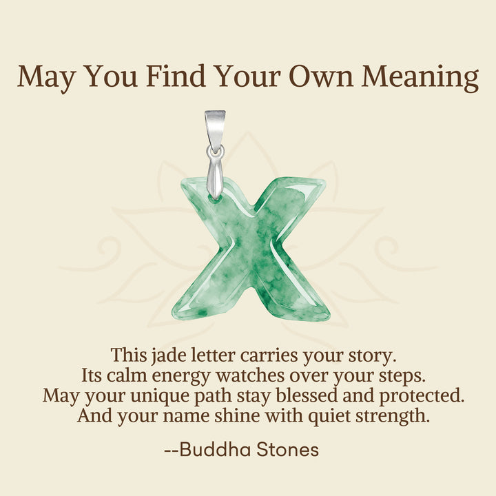 Buddha Stones "May You Find Your Own Meaning" Natural A-Z Letter Jade Titanium Steel Chain Necklace Includes Gift Message Card - image 105