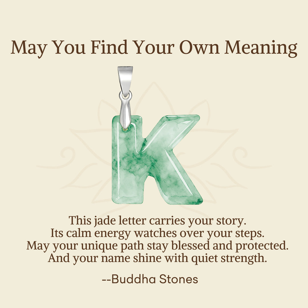 Buddha Stones "May You Find Your Own Meaning" Natural A-Z Letter Jade 925 Sterling Silver Chain Necklace Includes Gift Message Card - image 62