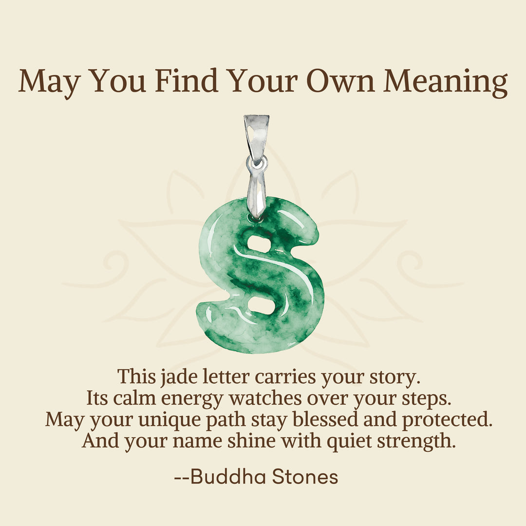 Buddha Stones "May You Find Your Own Meaning" Natural A-Z Letter Jade 925 Sterling Silver Chain Necklace Includes Gift Message Card - image 94
