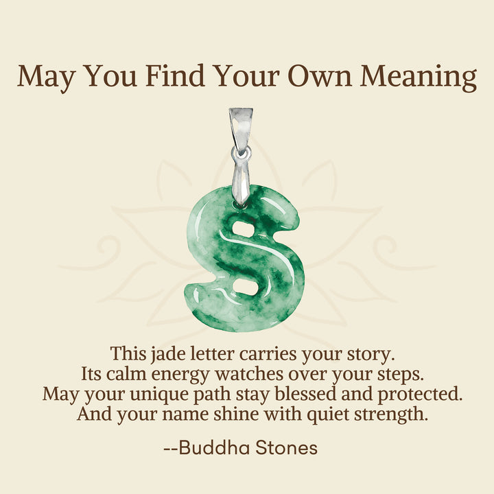 Buddha Stones "May You Find Your Own Meaning" Natural A-Z Letter Jade 925 Sterling Silver Chain Necklace Includes Gift Message Card - image 94