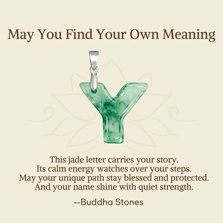 Buddha Stones "May You Find Your Own Meaning" Natural A-Z Letter Jade Titanium Steel Chain Necklace Includes Gift Message Card - image 109