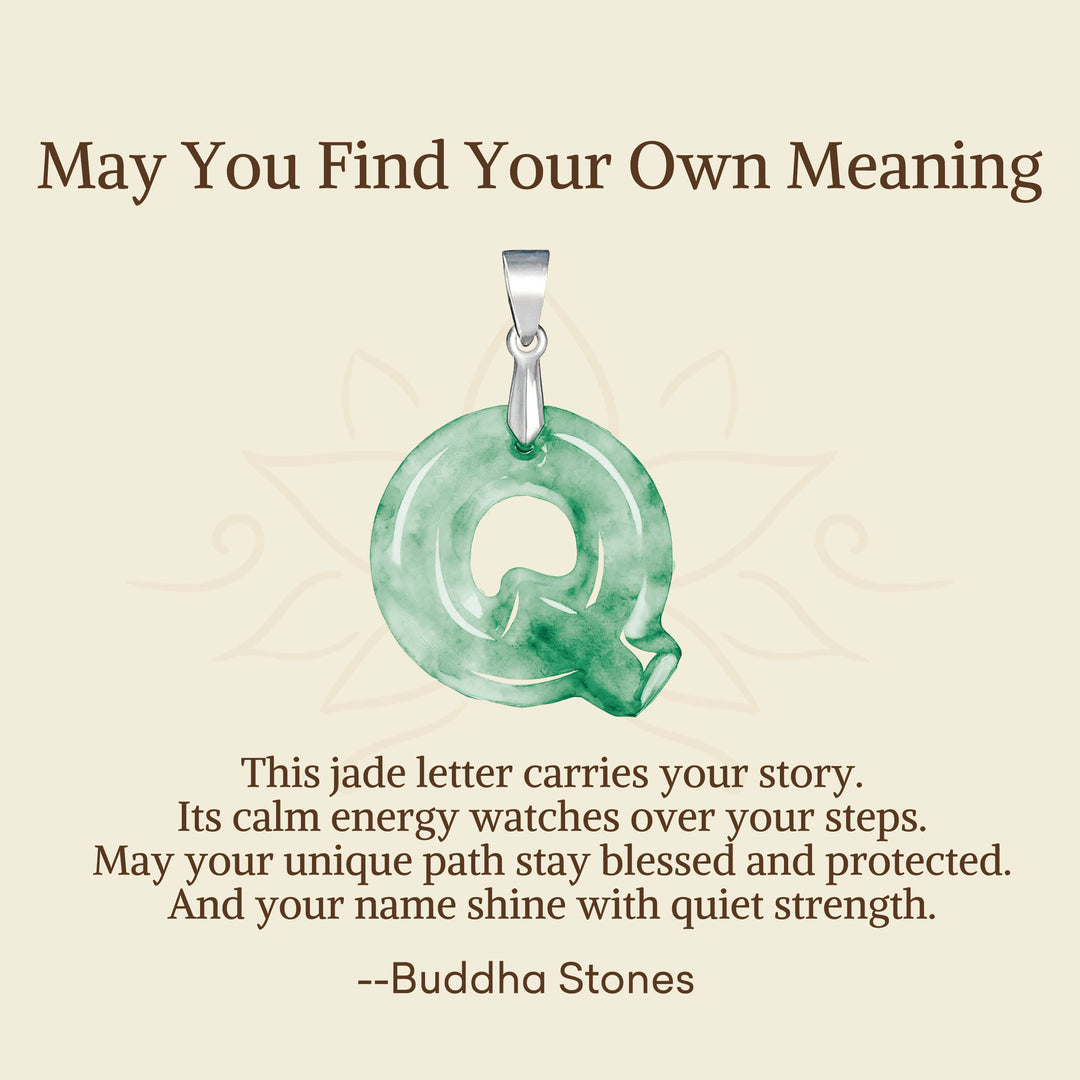 Buddha Stones "May You Find Your Own Meaning" Natural A-Z Letter Jade Titanium Steel Chain Necklace Includes Gift Message Card - image 77