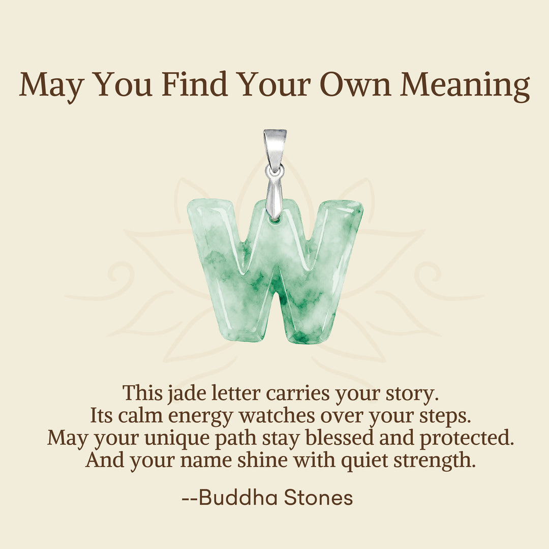 Buddha Stones "May You Find Your Own Meaning" Natural A-Z Letter Jade Titanium Steel Chain Necklace Includes Gift Message Card - image 101
