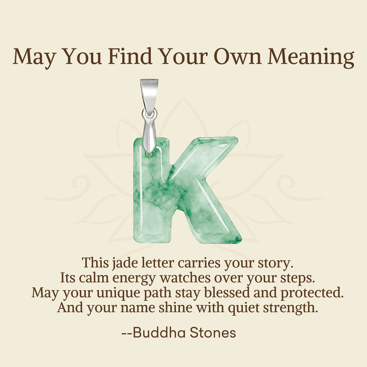 Buddha Stones "May You Find Your Own Meaning" Natural A-Z Letter Jade 925 Sterling Silver Chain Necklace Includes Gift Message Card - image 62