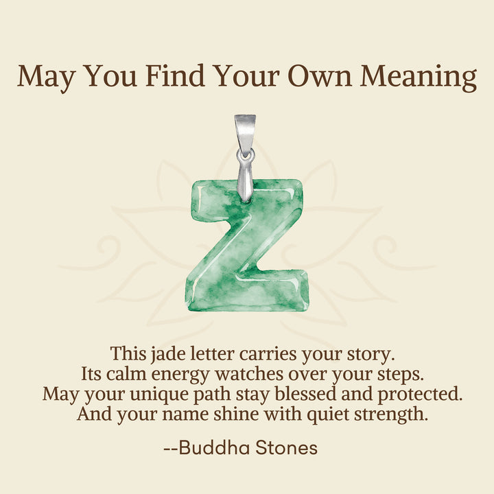 Buddha Stones "May You Find Your Own Meaning" Natural A-Z Letter Jade 925 Sterling Silver Chain Necklace Includes Gift Message Card - image 122