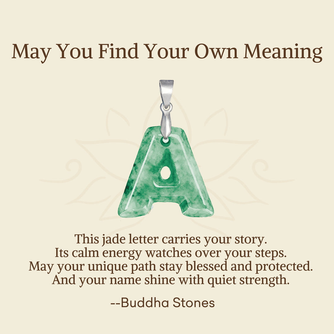Buddha Stones "May You Find Your Own Meaning" Natural A-Z Letter Jade Titanium Steel Chain Necklace Includes Gift Message Card - image 3