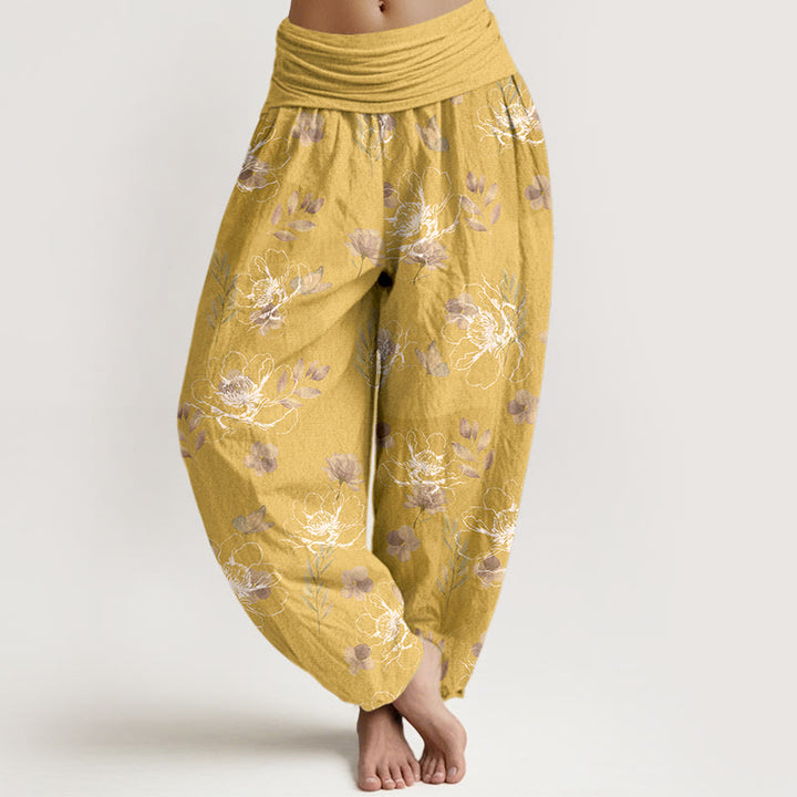 Buddha Stones Cotton Exquisite Retro Flower Pattern Women's Elastic Waist Harem Pants - Gold - US16，UK/AU20，EU48 (3XL) - image 5