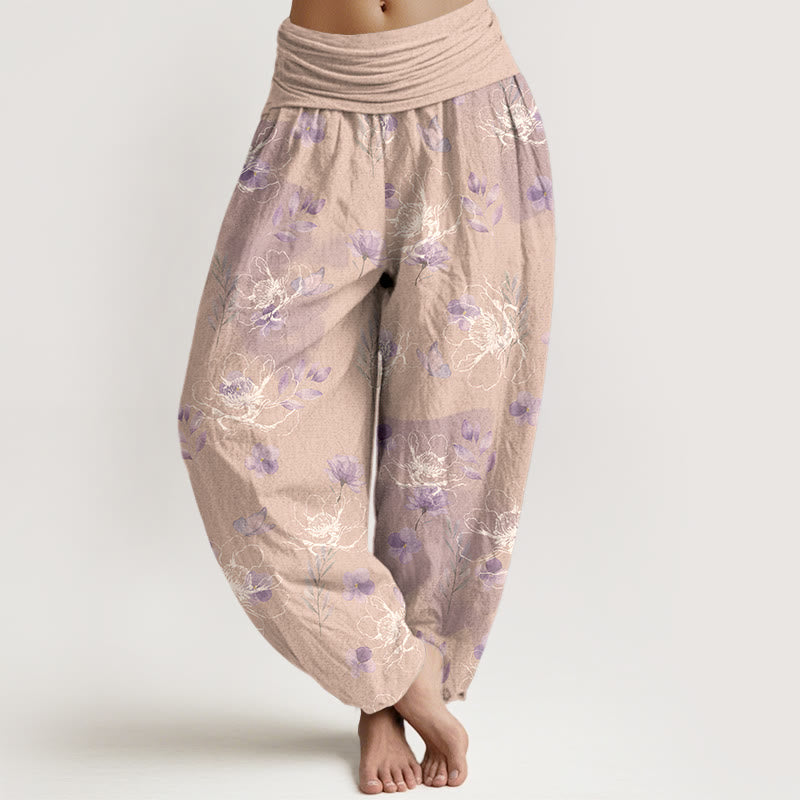 Buddha Stones Cotton Exquisite Retro Flower Pattern Women's Elastic Waist Harem Pants - Bisque - US16，UK/AU20，EU48 (3XL) - image 8
