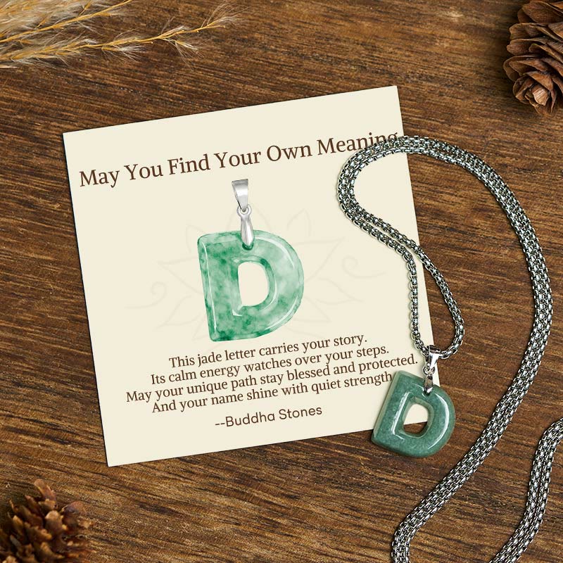 Buddha Stones "May You Find Your Own Meaning" Natural A-Z Letter Jade Titanium Steel Chain Necklace Includes Gift Message Card - D - Titanium Steel Chain(One Pendant) - Standard Gift Box - image 22