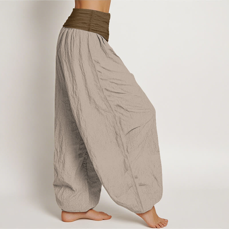 Buddha Stones Cotton Black Green Tan Solid Color Women's Elastic Waist Harem Pants - image 10