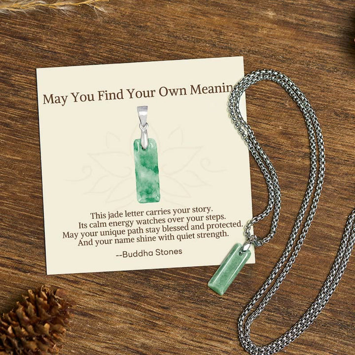 Buddha Stones "May You Find Your Own Meaning" Natural A-Z Letter Jade Titanium Steel Chain Necklace Includes Gift Message Card - I - Titanium Steel Chain(One Pendant) - Standard Gift Box - image 43