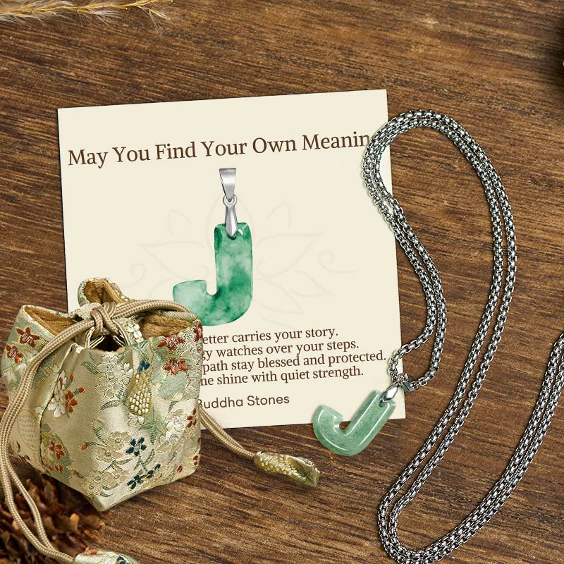 Buddha Stones "May You Find Your Own Meaning" Natural A-Z Letter Jade Titanium Steel Chain Necklace Includes Gift Message Card - J - Titanium Steel Chain(One Pendant) - Deluxe Gift Bag (+$9.59) - image 50