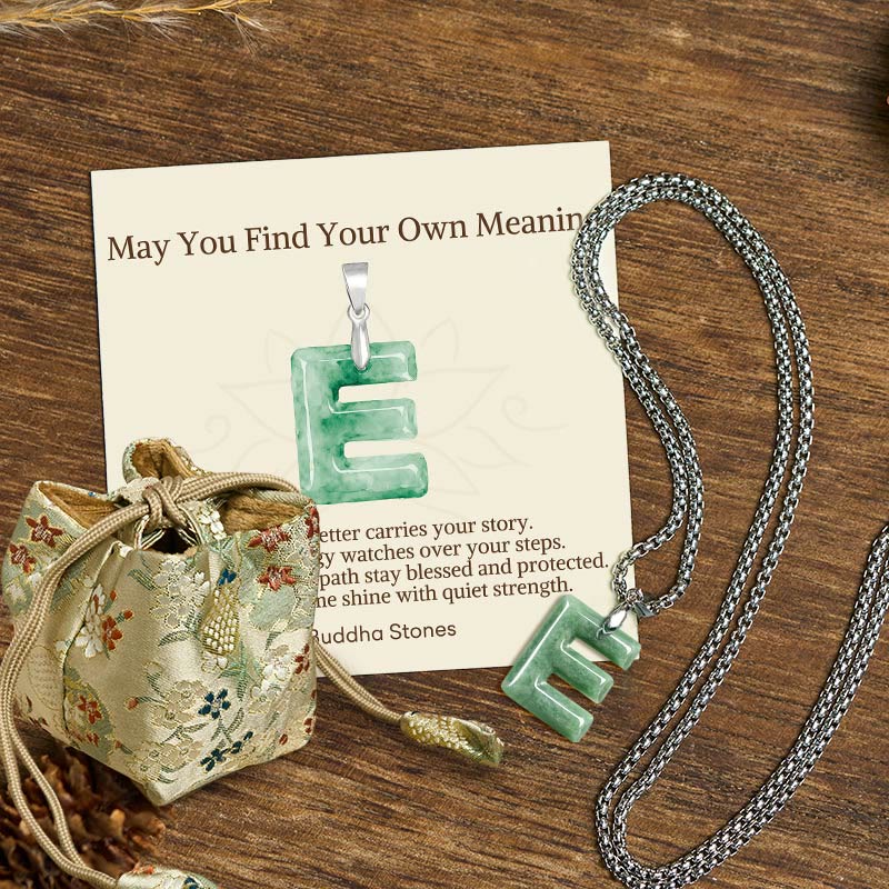 Buddha Stones "May You Find Your Own Meaning" Natural A-Z Letter Jade Titanium Steel Chain Necklace Includes Gift Message Card - E - Titanium Steel Chain(One Pendant) - Deluxe Gift Bag (+$9.59) - image 30