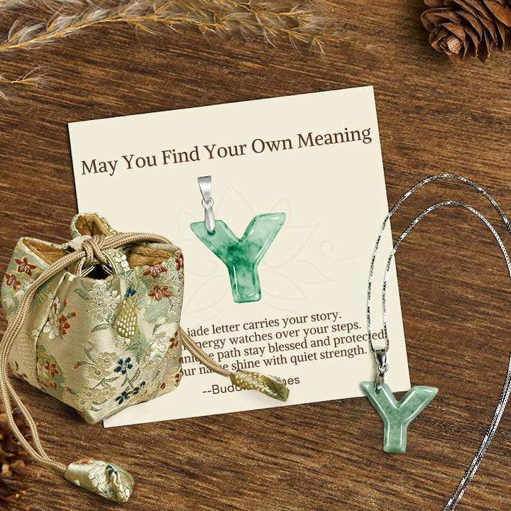 Buddha Stones "May You Find Your Own Meaning" Natural A-Z Letter Jade Titanium Steel Chain Necklace Includes Gift Message Card - image 203