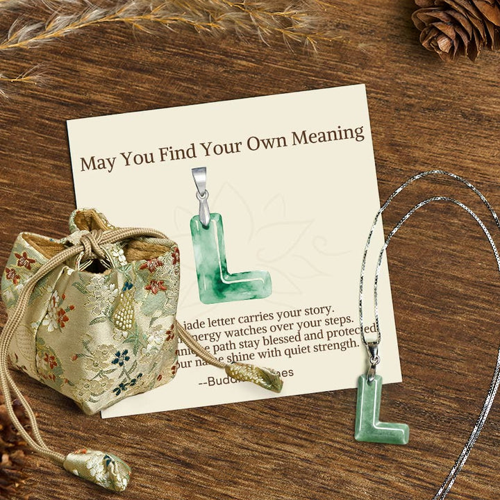 Buddha Stones "May You Find Your Own Meaning" Natural A-Z Letter Jade Titanium Steel Chain Necklace Includes Gift Message Card - image 164