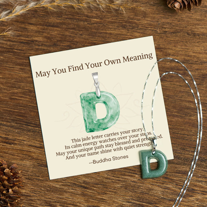 Buddha Stones "May You Find Your Own Meaning" Natural A-Z Letter Jade 925 Sterling Silver Chain Necklace Includes Gift Message Card - D - Titanium Steel Chain&Silver Chain(One Pendant) - Standard Gift Box - image 31