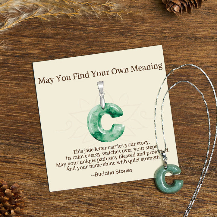 Buddha Stones "May You Find Your Own Meaning" Natural A-Z Letter Jade Titanium Steel Chain Necklace Includes Gift Message Card - image 132