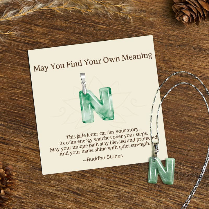 Buddha Stones "May You Find Your Own Meaning" Natural A-Z Letter Jade Titanium Steel Chain Necklace Includes Gift Message Card - image 168