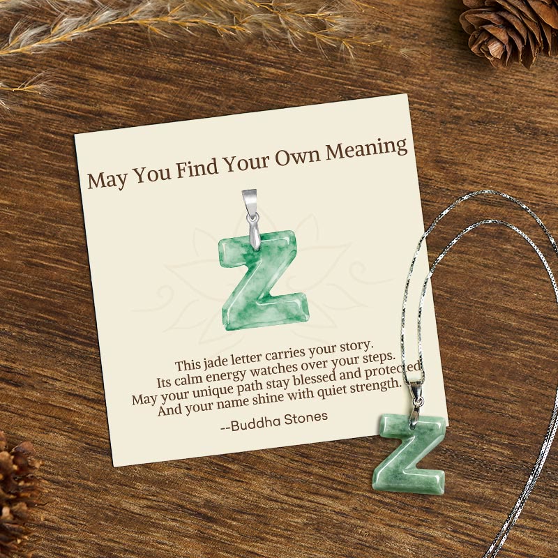 Buddha Stones "May You Find Your Own Meaning" Natural A-Z Letter Jade 925 Sterling Silver Chain Necklace Includes Gift Message Card - Z - Titanium Steel Chain&Silver Chain(One Pendant) - Standard Gift Box - image 120