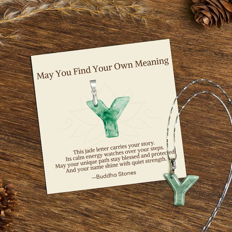 Buddha Stones "May You Find Your Own Meaning" Natural A-Z Letter Jade 925 Sterling Silver Chain Necklace Includes Gift Message Card - Y - Titanium Steel Chain&Silver Chain(One Pendant) - Standard Gift Box - image 116