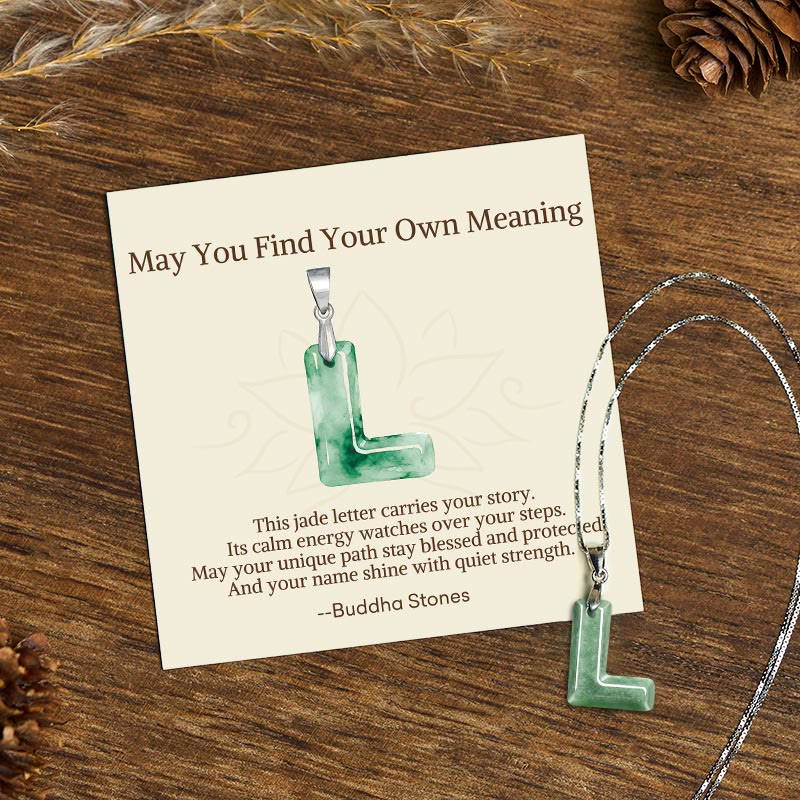Buddha Stones "May You Find Your Own Meaning" Natural A-Z Letter Jade 925 Sterling Silver Chain Necklace Includes Gift Message Card - L - Titanium Steel Chain&Silver Chain(One Pendant) - Standard Gift Box - image 64