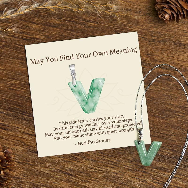 Buddha Stones "May You Find Your Own Meaning" Natural A-Z Letter Jade Titanium Steel Chain Necklace Includes Gift Message Card - image 192
